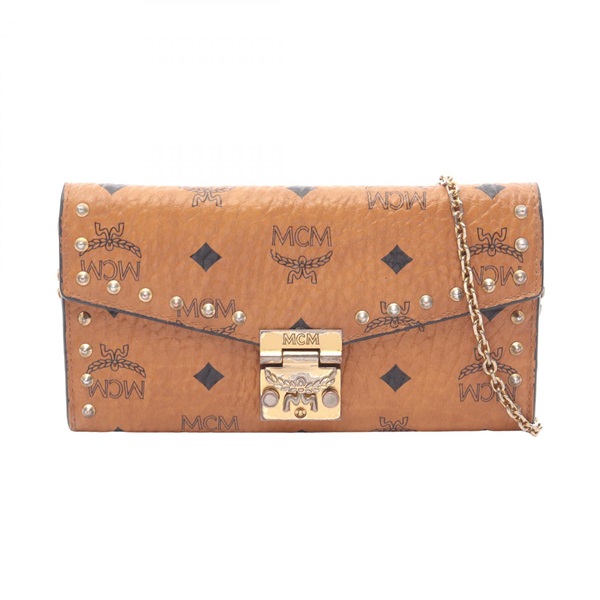 MCM PATRICIA Visetos Chain Shoulder Bag Wallet WOC Leather Brown Black Used