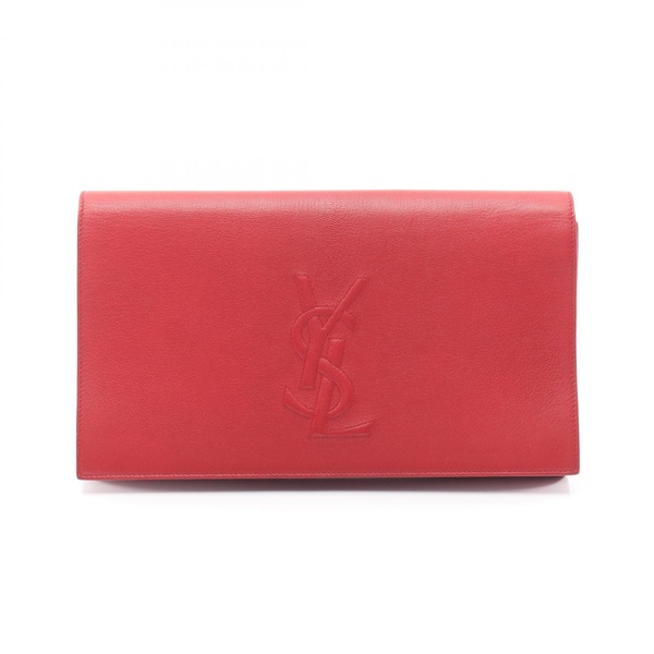 YVES SAINT LAURENT YSL logo business clutch bag 361120 leather Red Used Women