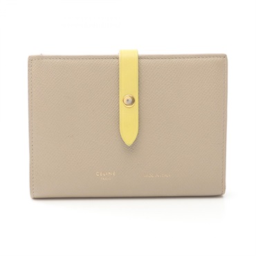 CELINE Medium Strap Multifunction Bi-fold wallet leather Beige Yellow Used Women