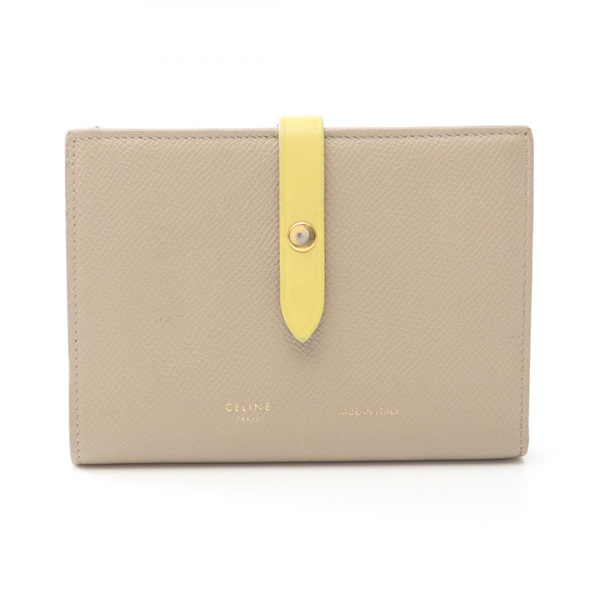 CELINE Medium Strap Multifunction Bi-fold wallet leather Beige Yellow Used Women