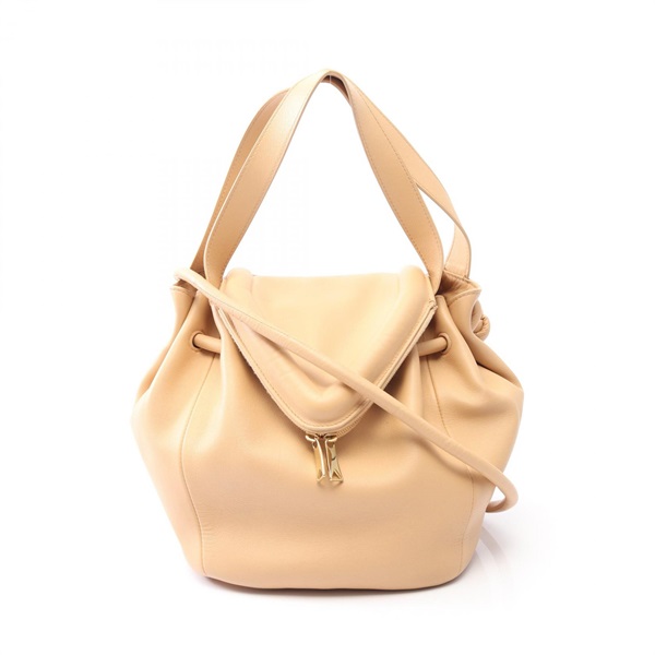 BOTTEGA VENETA Peak Shoulder Hand Bag leather Beige Used Women