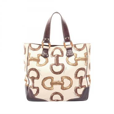 GUCCI Bamboo Horsebit Tote Handbag 154375 canvas leather Beige Multicolor Used