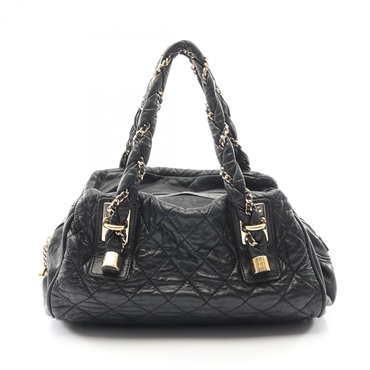CHANEL Matelasse Tote Shoulder Handbag Lambskin Sheep leather Black GHW Used CC