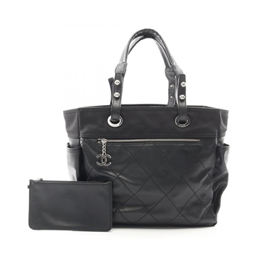 CHANEL Paris Biarritz GM Tote Shoulder Handbag A34210 canvas leather BK SHW Used