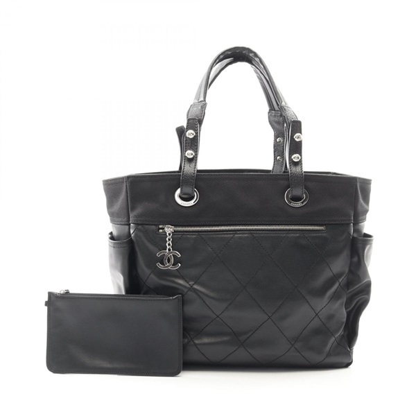 CHANEL Paris Biarritz GM Tote Shoulder Handbag A34210 canvas leather BK SHW Used
