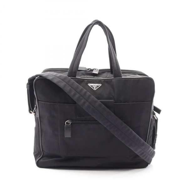 PRADA Triangle logo Business Shoulder Crossbody Handbag Nylon leather Black Used