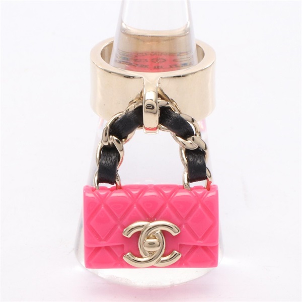 CHANEL Matelasse bag motif Ring Gold Plated Pink Black Used Women US size 6