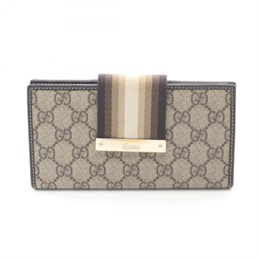 GUCCI GG Supreme Bifold wallet purse leather PVC canvas Beige Brown Used Women