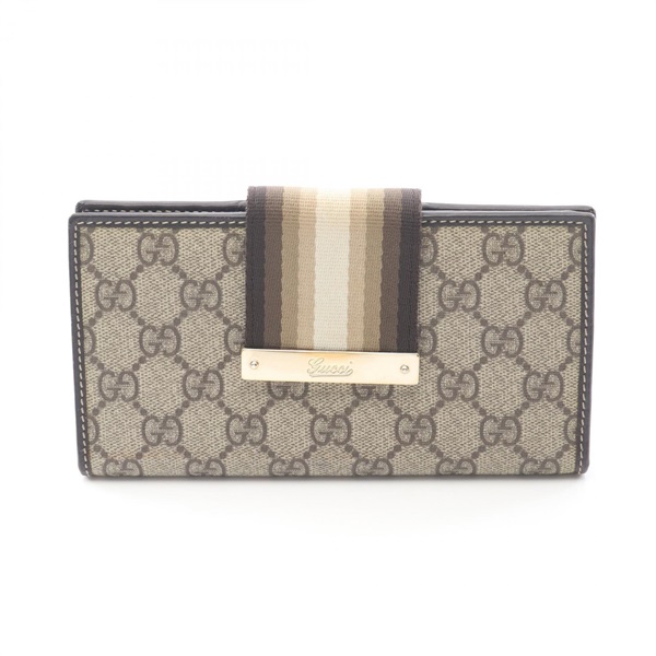 GUCCI GG Supreme Bifold wallet purse leather PVC canvas Beige Brown Used Women
