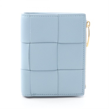BOTTEGA VENETA Small Cassette Maxi Intrecciato Bi-fold wallet leather Blue Used