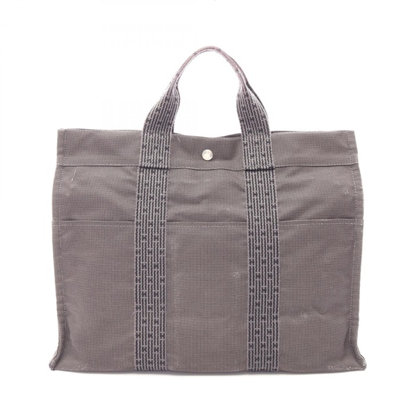 HERMES Herline MM Hand Tote Bag Nylon canvas Gray Used unisex SHW