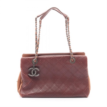 CHANEL Matelasse Embossed Antique SHW Chain Shoulder Bag leather Brown Used CC