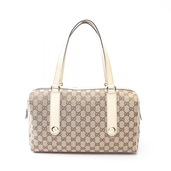 GUCCI GG canvas Shoulder Bag 154180 Leather Beige White Used Women
