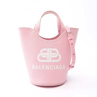 BALENCIAGA Wave XS Bucket Shoulder Crossbody Handbag canvas Pink Used Women