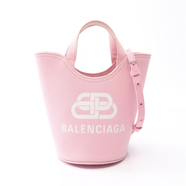 BALENCIAGA Wave XS Bucket Shoulder Crossbody Handbag canvas Pink Used Women