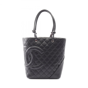 CHANEL Cambon line medium Tote bucket Bag A25167 leather Black Used Women SHW