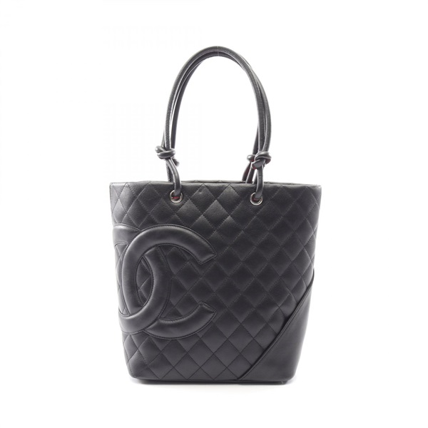 CHANEL Cambon line medium Tote bucket Bag A25167 leather Black Used Women SHW