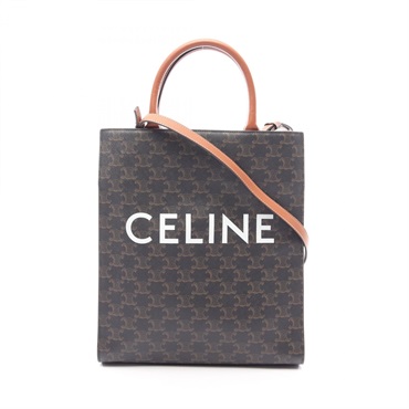 CELINE Small Vertical Triomphe Shoulder Tote Bag canvas leather Black Brown Used