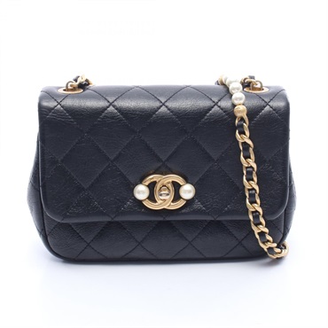 CHANEL Matelasse Small flap Chain Shoulder Bag leather Black Used Women GHW CC