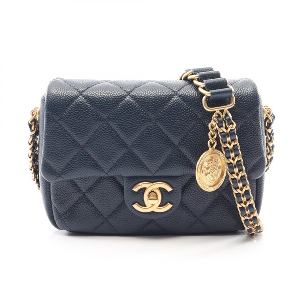 CHANEL Matelasse chain crossbody Shoulder Bag Calfskin leather Navy Used GHW