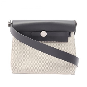 HERMES Herbag Zip Mini Shoulder crossbody Bag K Toile H canvas Hunter Ecru SHW