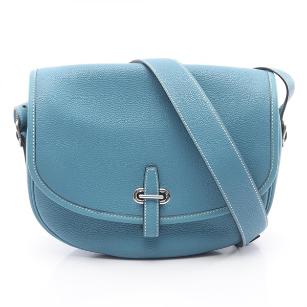 HERMES Balle de Golf Shoulder Crossbody Bag Togo leather Blue jean Used SHW H