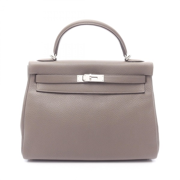 HERMES Kelly 32 Retourne Shoulder Handbag 028488CK Clemence leather Etain Used X