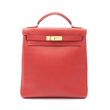 HERMES Kelly A dos GM Rucksack Backpack Ardennes leather Vermillon Used I GHW