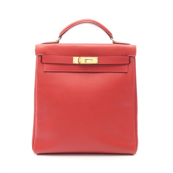 HERMES Kelly A dos GM Rucksack Backpack Ardennes leather Vermillon Used I GHW