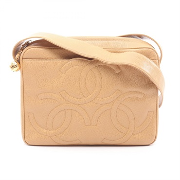 CHANEL Triple COCO Mark Shoulder Bag Grained Calfskin leather Beige Used GHW