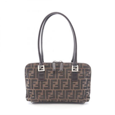 FENDI Zucca Handbag canvas leather Brown Used Women