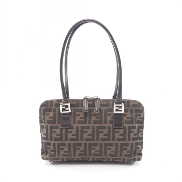 FENDI Zucca Handbag canvas leather Brown Used Women