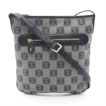 LOEWE anagram Shoulder Crossbody Bag PVC coated canvas leather Gray Black Used