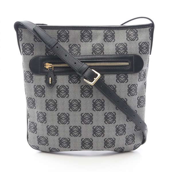 LOEWE anagram Shoulder Crossbody Bag PVC coated canvas leather Gray Black Used