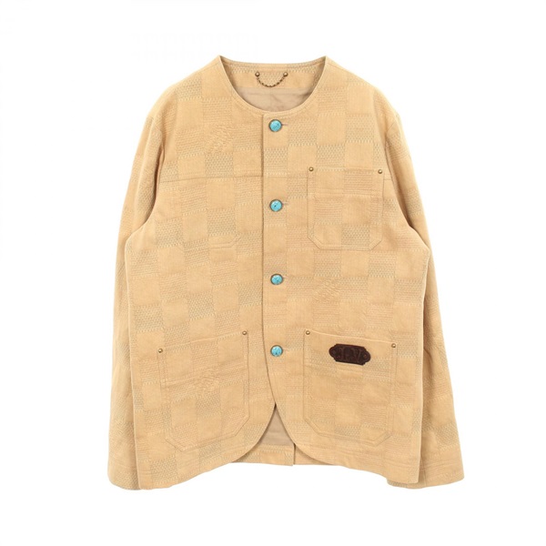 LOUIS VUITTON Damier check Jacket Blouson RM242M cotton Beige Used mens #50