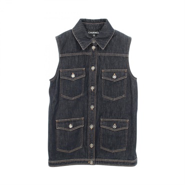 CHANEL COCO Mark Button Denim Vest P78764V71012 cotton Navy Used Women size 38