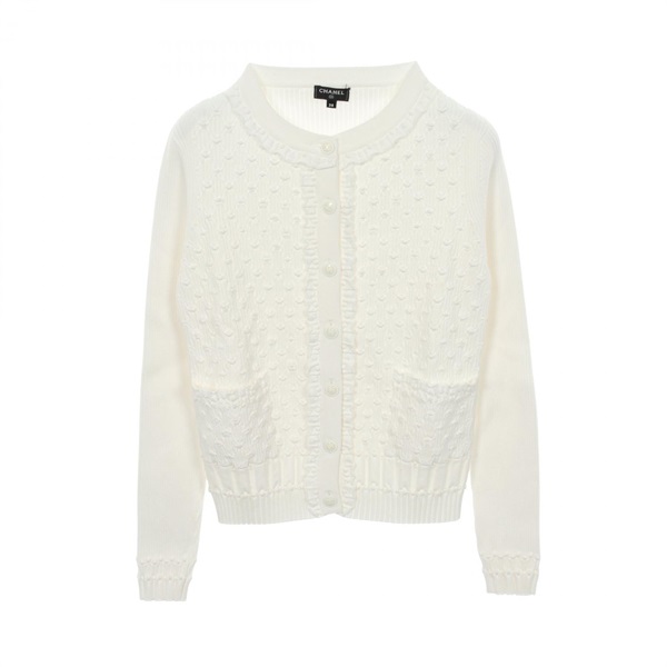 CHANEL COCO Mark Button cardigan P58468K07660 cotton Cupra White Used Women #38