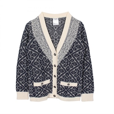 CHANEL V-neck cardigan Knitwear P47657K06092 cashmere Navy White Used Women #34