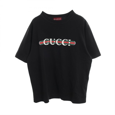 GUCCI Cotton jersey Logo print T-shirt 784361 cotton Black Used mens size S