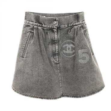 CHANEL COCO Mark No.5 Skirt P74035V65658 cotton Gray Used Women size 36