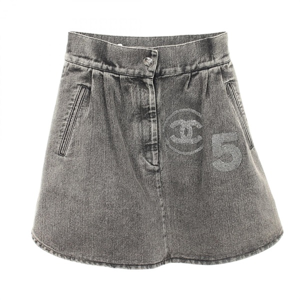 CHANEL COCO Mark No.5 Skirt P74035V65658 cotton Gray Used Women size 36