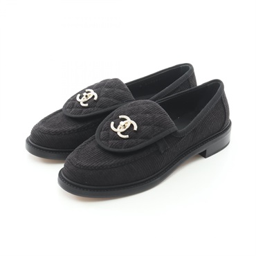CHANEL COCO Mark Loafers Flat Shoes G40027 Fabric Black Used Women size 38C