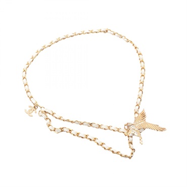 CHANEL COCO Mark Eagle Chain Belt Gold Plated Rhinestone White Clear Used Women
