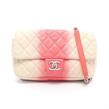 CHANEL Matelasse chain Shoulder Bag Grained Calfskin leather Beige Red Used SHW
