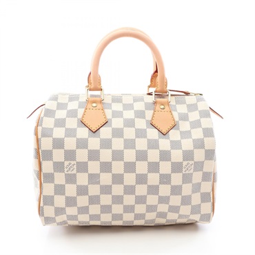 LOUIS VUITTON Speedy 25 Handbag N41534 Damier Azur canvas leather White Used LV