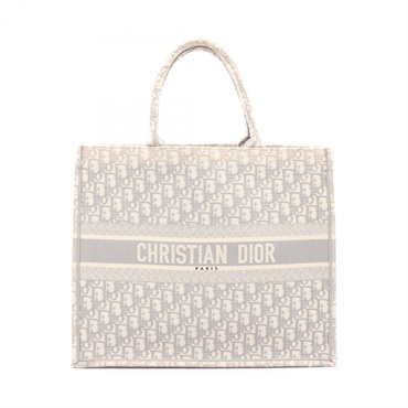 Christian Dior BOOK TOTE Large Oblique hand Bag canvas Gray White Used Women