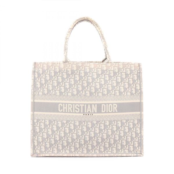 Christian Dior BOOK TOTE Large Oblique hand Bag canvas Gray White Used Women