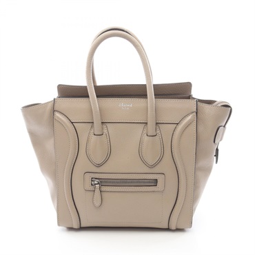 CELINE Luggage Micro Shopper Tote Handbag leather Beige Used Women