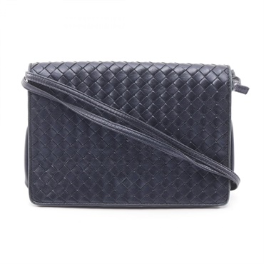 BOTTEGA VENETA Intrecciato Shoulder hand Bag leather Navy Used Women