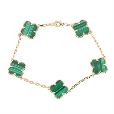 VAN CLEEF & ARPELS Vintage Alhambra 5P Malachite Bracelet VCARL80900 18KYG Women